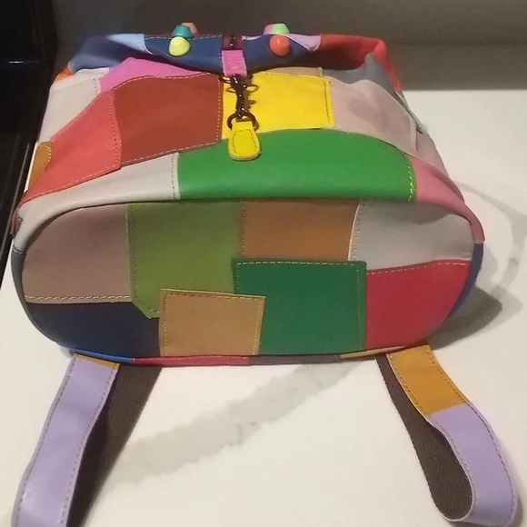 Boho Multicolor Patchwork Leather Backpack | Colorful Festival Cottagecore Y2K - Picture 8 of 16